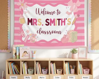 Custom Classroom &  Name  Indoor Wall Tapestry | Personalized Preppy Teacher Back to School Decor