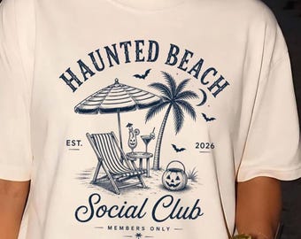 Koszulka z nawiedzonym plażowym klubem towarzyskim | Koszulka Summerween Tropical Halloween, Comfort Colors 1717