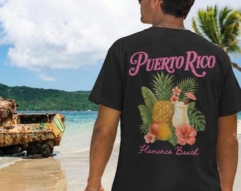 Letnia koszula Puerto Rico Flamenco Beach Tropical | Playa, Surfing, Boricua Pride, Uniseks, Komfortowe kolory 1717