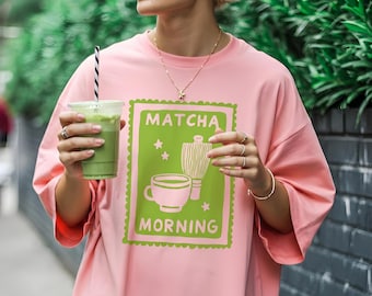 Matcha Morning bowl and whisk shirt | Retro scalloped graphic, matcha aesthetic, Comfort Colors 1717 T-shirt