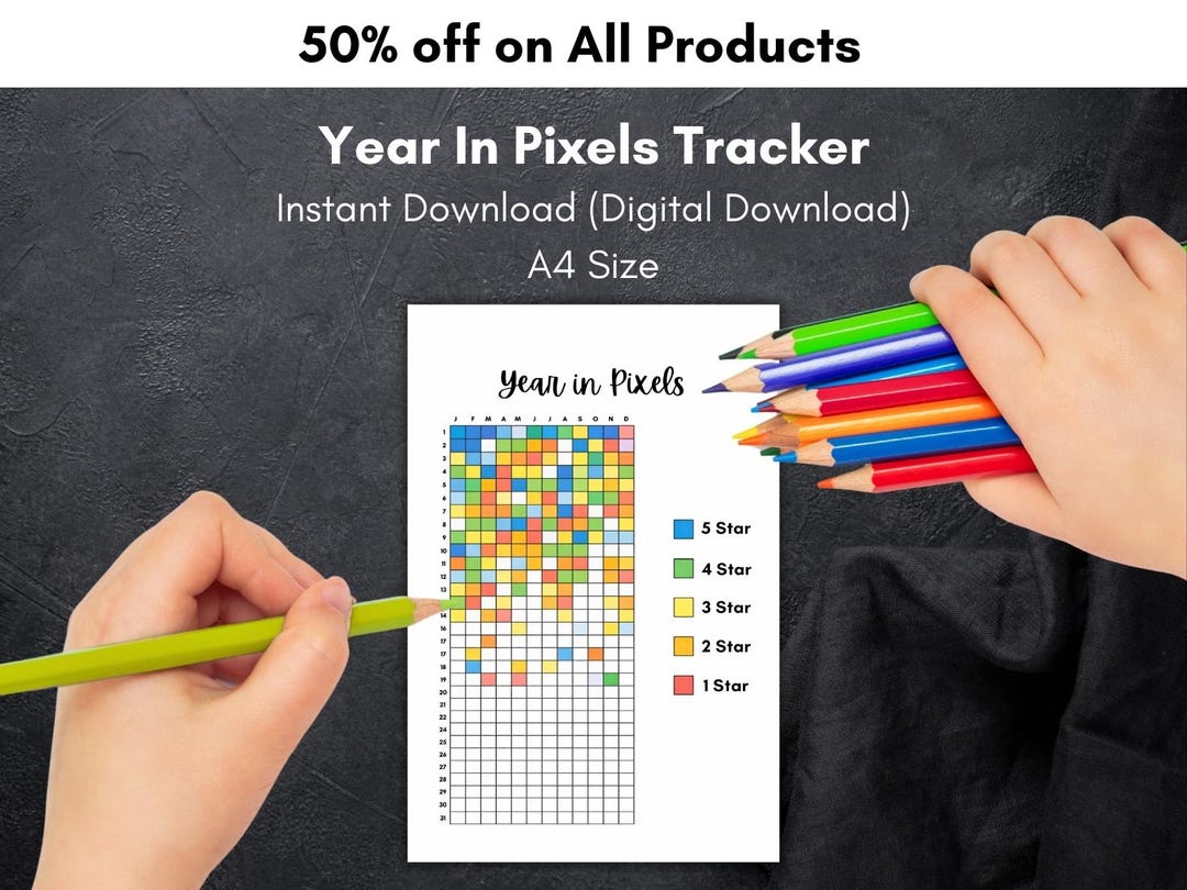Year in Pixels Mood Tracker Printable, Annual Chart (digital Download ...
