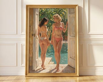 Passing Glance  | Vintage Inspired Mediterranean Poolside Poster