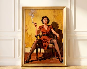 The Power Seat - Female Empowerment Femme Fatale Pulp Inspired Vintage 50s Style Retro Wall Art Poster Print