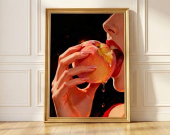 She Loves Peaches 2 | Vintage Sapphic, Femme Fatale, Pulp Comic Inspired, 50s Style Retro Wall Art Poster Print