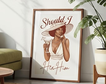 50s Witch Retro Afro Digital Wall Art Poster - Should I Hex Him