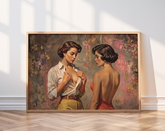 Before Her Eyes - Vintage Sapphic Femme Romance 50s Style Retro Pulp Wall Art Poster Print