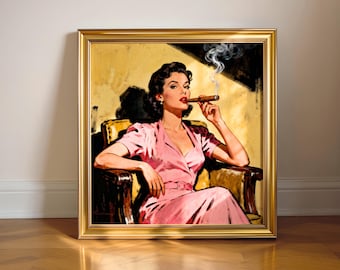 Smoke and Satin - Weibliche Empowerment Femme Fatale Zellstoff Comic inspiriert Vintage 50er Jahre Stil Retro Wand Kunst Poster Druck