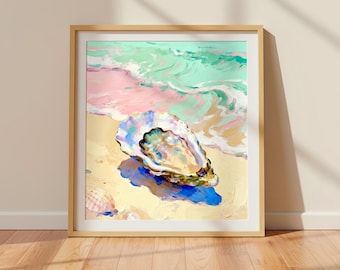 Pastel Tide | Coastal Oyster Shell Painting Wall Art Poster Print
