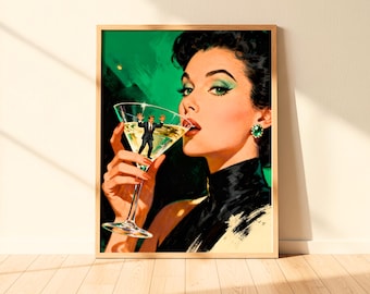 Bottoms Up, Darling - Femme Fatale, Female Empowerment, Pulp Comic Inspired Vintage 50s Style Retro Wall Art Poster Print