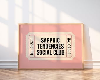 Sapphic Tendencies Social Club | Vintage Ticket Print, Queer Decor, Lesbian Wall Art, Retro Poster