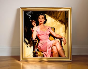 Smoke and Satin 2 - Weibliche Empowerment Femme Fatale Zellstoff Comic inspiriert Vintage 50s Style Retro Wand Kunst Poster Druck