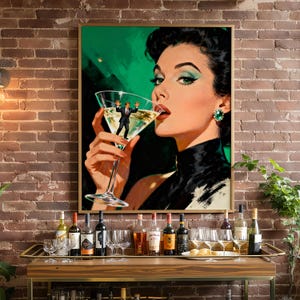 Bottoms Up, Darling - Femme Fatale, Female Empowerment, Pulp Comic Inspired Vintage 50s Style Retro Digital Wall Art Poster Print