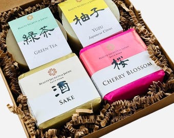 Handmade Spa Gift Box: Yuzu, Green Tea, Sake & Cherry Blossom Bath Set