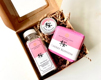 Coffret cadeau Sakura, Sels de bain Sakura, Bombe de bain Sakura, Coffret cadeau baume à lèvres Sakura, Coffret cadeau fête des mères, Coffret cadeau soins personnels, Coffret cadeau anniversaire