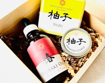 Japanese Yuzu Gift Set: Tsubaki Oil, Bath Bomb, Lip Balm
