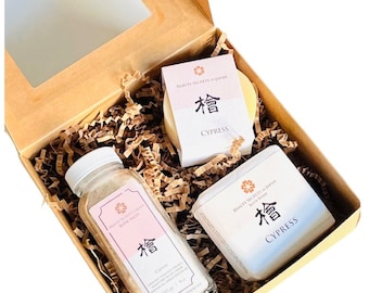 Hinoki Cypress Gift Set: Bath Salts, Soap & Bath Bomb