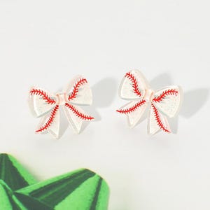 Play Ball! Baseball Bow Stud Earrings