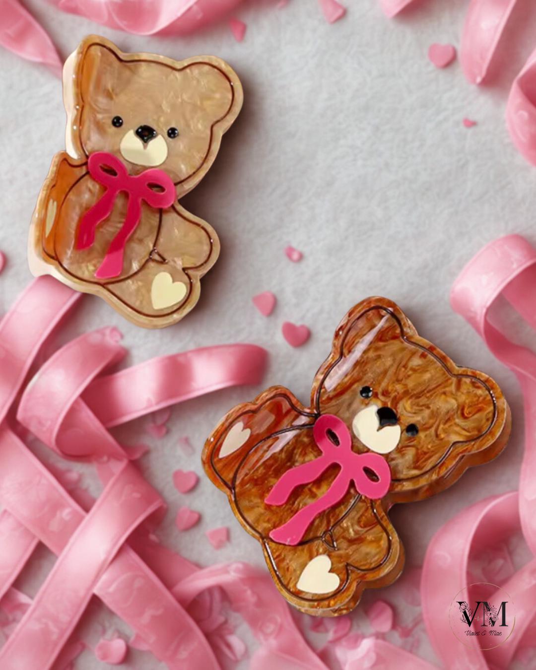 Teddy Bear Hair Claw Clip Set Pink Brown Shimmer Bow Coquette Cute Gift Kawaii Teddy Bear Claw Clip, Hair Clip, Korean Style Claw Clip  main image 4