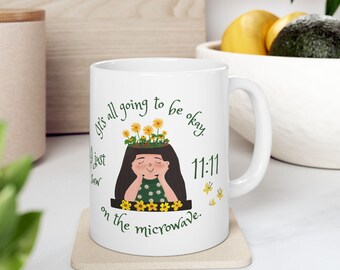 11:11 Mindfulness Illustration Mug | Positive Manifestation Ceramic Coffee Cup