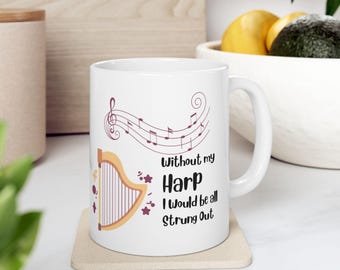 Harp Music Notes Mug | Musician Instrument Ceramic Coffee Cup