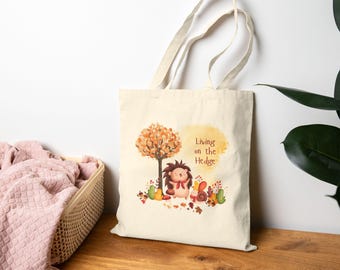 Hedgehog in Autumn Scene Tote Bag | 'Living on the Hedge' Fall Illustration