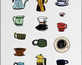 Coffee Cups Poster, Kitchen Wall Art, Coffee Lover Gift