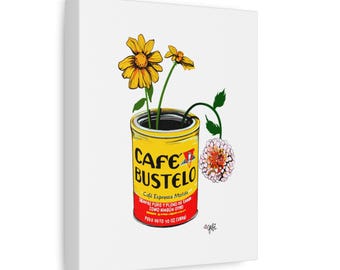 Cafe Bustelo Floral Canvas Art: Kitchen Coffee Decor