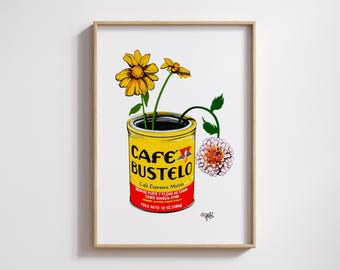 Cafe Bustelo & Flowers Art Print: Mexican Coffee Poster