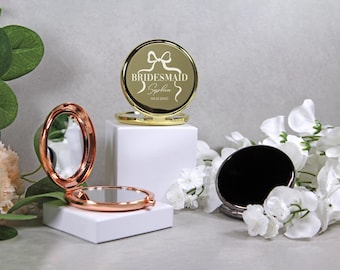 Bridesmaids Personalized Engraved Compact Mirror – Gold Silver Rose Gold – Custom Pocket Mirror with 9 Designs–Bridesmaid Gift,Wedding Favor