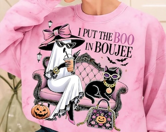 Ho messo il Boo in Boujee PNG, Divertente fantasma di Halloween civettuolo PNG, Design di sublimazione retrò della stagione spettrale, Maglietta carina di Halloween Boujee PNG