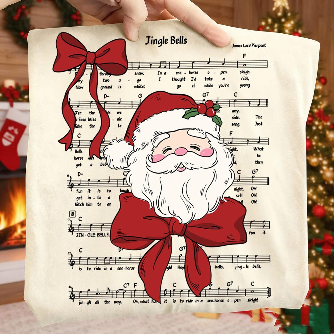 Santa Bell Note Santa Jingle Bells Sheet Music PNG, Vintage Santa Christmas Music ...