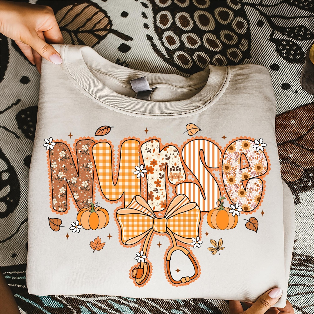 Preppy Nurse Fall PNG, Cute Autumn Nurse PNG Design, Pumpkin ...