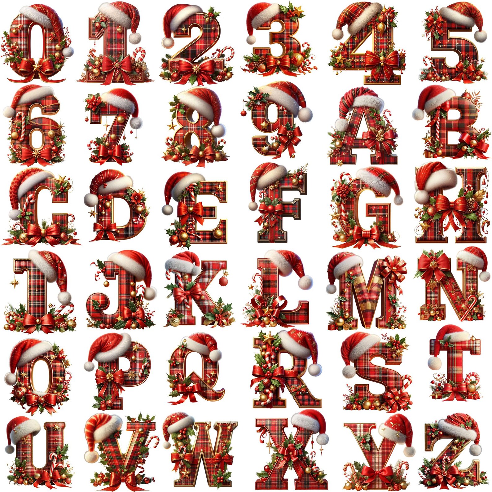 Christmas Alphabet Clipart Bundle PNG, Festive Holiday Letters Set for ...