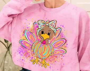Girl Turkey Coquette Thanksgiving PNG | Cute Fall Sublimation Design | Retro Coquette Bow Turkey PNG for Shirts, Mugs & Tumblers