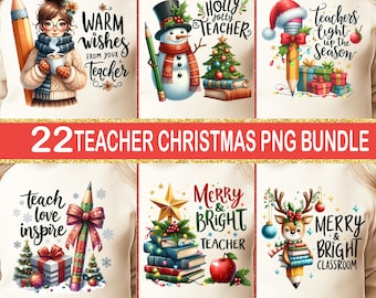 Lärarejul PNG-paket, sublimeringsdesigner för högtidernas lärare, god jul-lärare PNG, festlig skolclipart