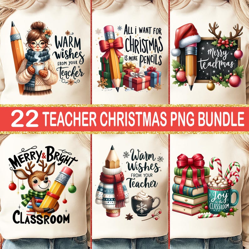 Teacher Christmas PNG Bundle, Holiday Teacher Sublimation Designs ...
