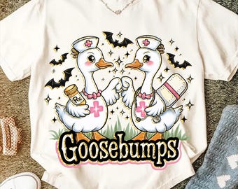 Goosebumps Nurse Goose Halloween PNG | Funny Spooky Nurse Clipart | Cute Goose Sublimation Design for Halloween Shirts, Mugs, Stickers