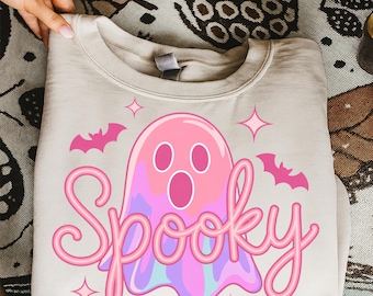 Spookachtig spook PNG, Coquette Halloween PNG, Schattig retro spook met strik, Esthetisch sublimatieontwerp voor het spookseizoen, Herfst Halloween SVG