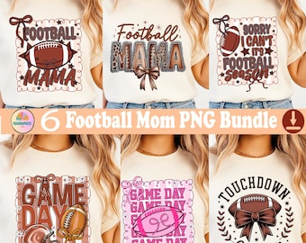 Football Mama PNG Bundle, Game Day Sublimation Designs, Retro Sports Mom PNG, Leopard Print Football Shirt Design, Cricut & Sublimation