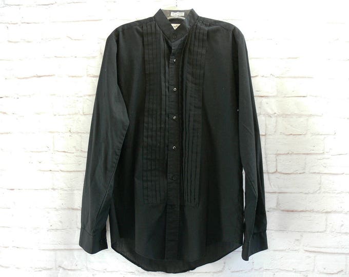 Vintage Men's 1980s Black Tuxedo Shirt Banded Collar - Etsy