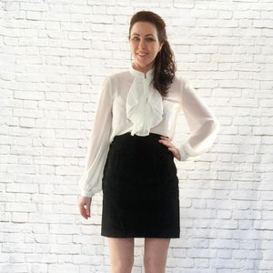 Vintage 80s Black Suede Leather Pencil Mini Skirt M High Waist