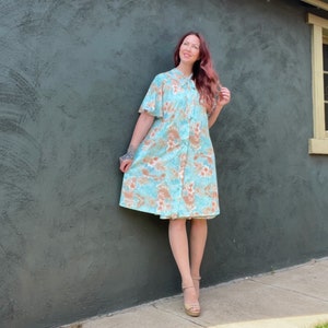 Vestido de dormir Gilead vintage dos anos 60, conjunto de camisola com estampa floral e borboleta, tamanho G