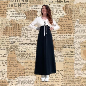 Vintage 60s Mod Ruffled Black White Color Block Maxi Dress L