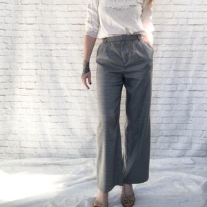 Vintage 90s Plaid Pants S M High Waist Cropped Wide Leg Menswear Pockets