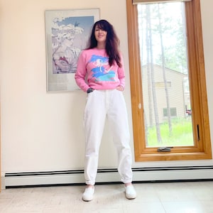 Vintage 80s Chic Baggy Mom Jeans M L High Waisted White Denim Tapered