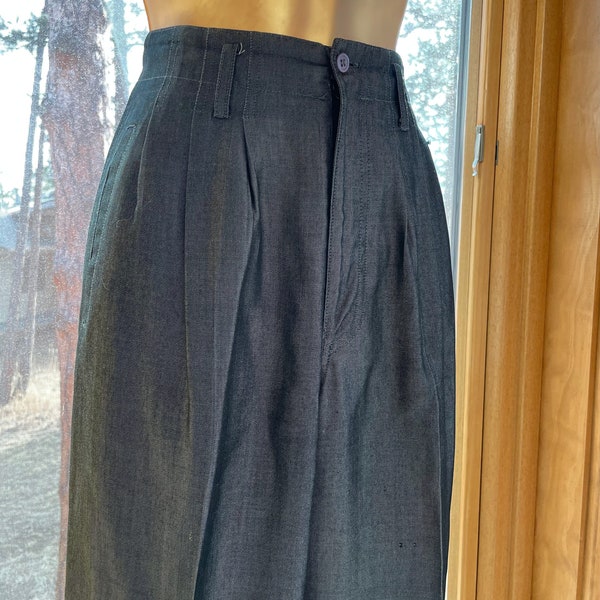 Vintage 80s Gray Pleated High Waist Tapered Pants XS Baggy Menswear Trousers Pockets