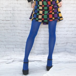Retro 90s does 60s Mod Solid Opaque Tights Pantyhose XS S M Bright Royal Blue