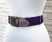 Vintage 70s Purple Wide Stretch Leather Buckle Adjustable Slide Belt