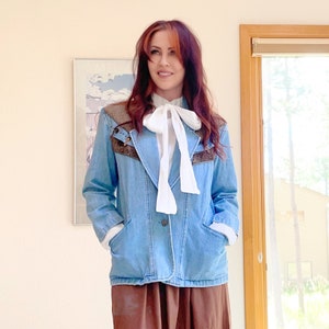 Vintage 80s Metallic Hardware Embellished Denim Jean Jacket M Bronze Western Blazer