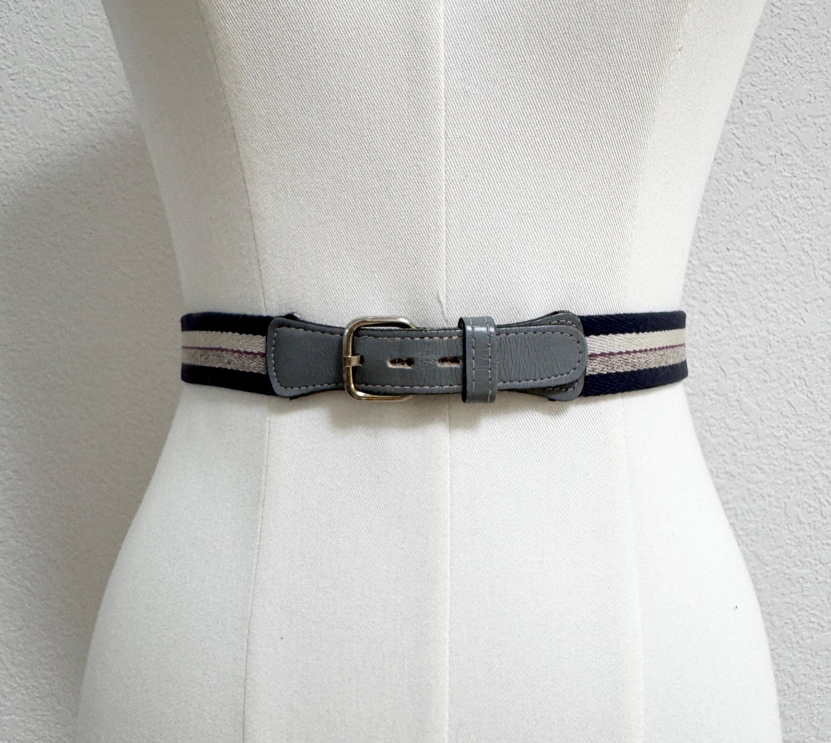 Vintage Woven Striped Preppy Belt with Leather and Brass Detailing Classic Repp Stripe Club Belt main image 3